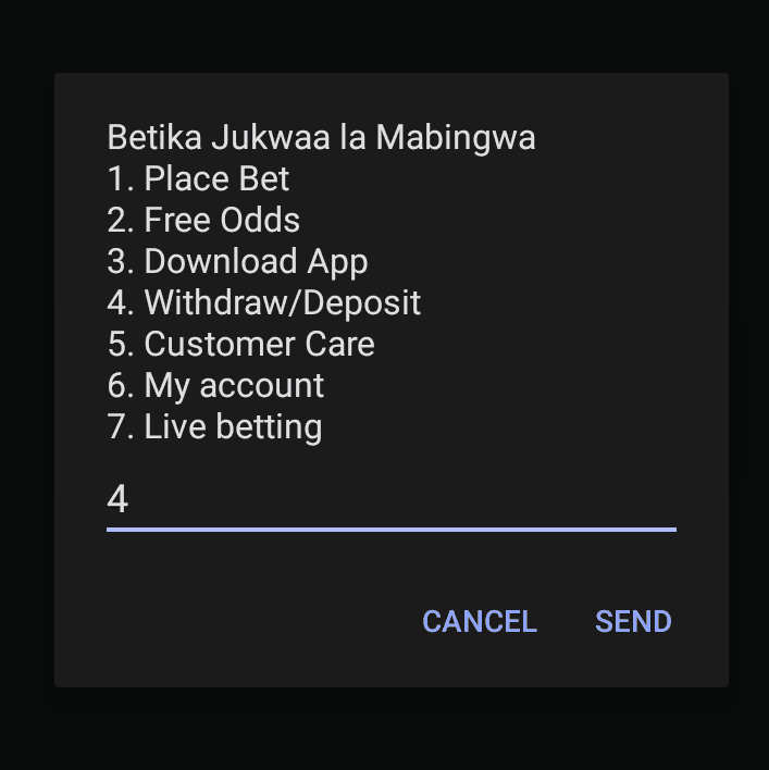 Withdrawdeposit option on Betika
