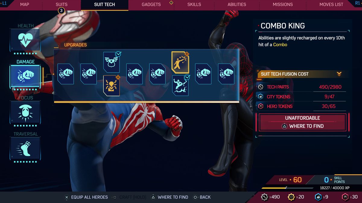 A player selects new upgrades in NG+ for Spider-Man 2
