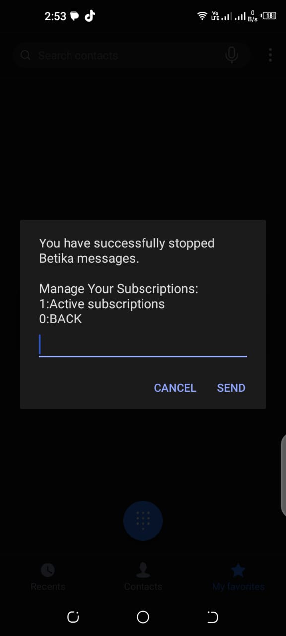 Unsubscribed from betika promotional messages