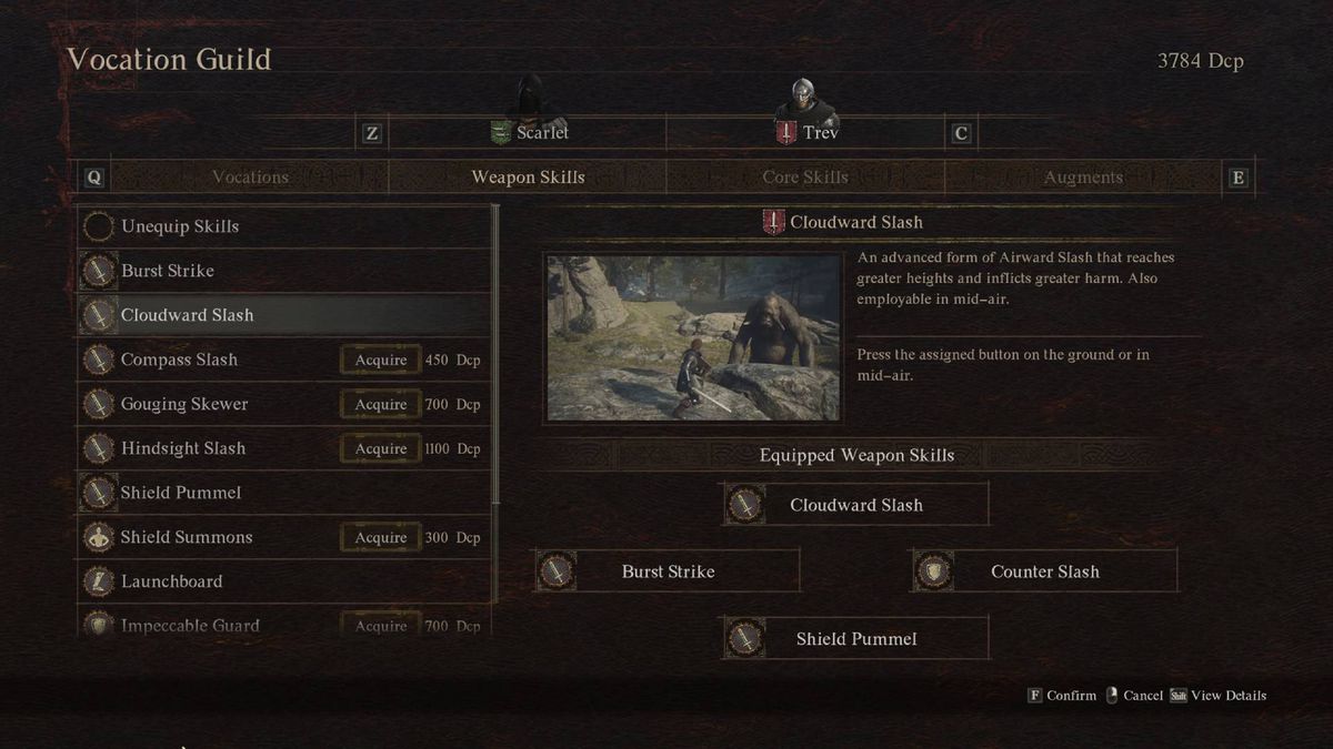 A menu shows the best weapon sills for a Fighter build in Dragon’s Dogma 2.