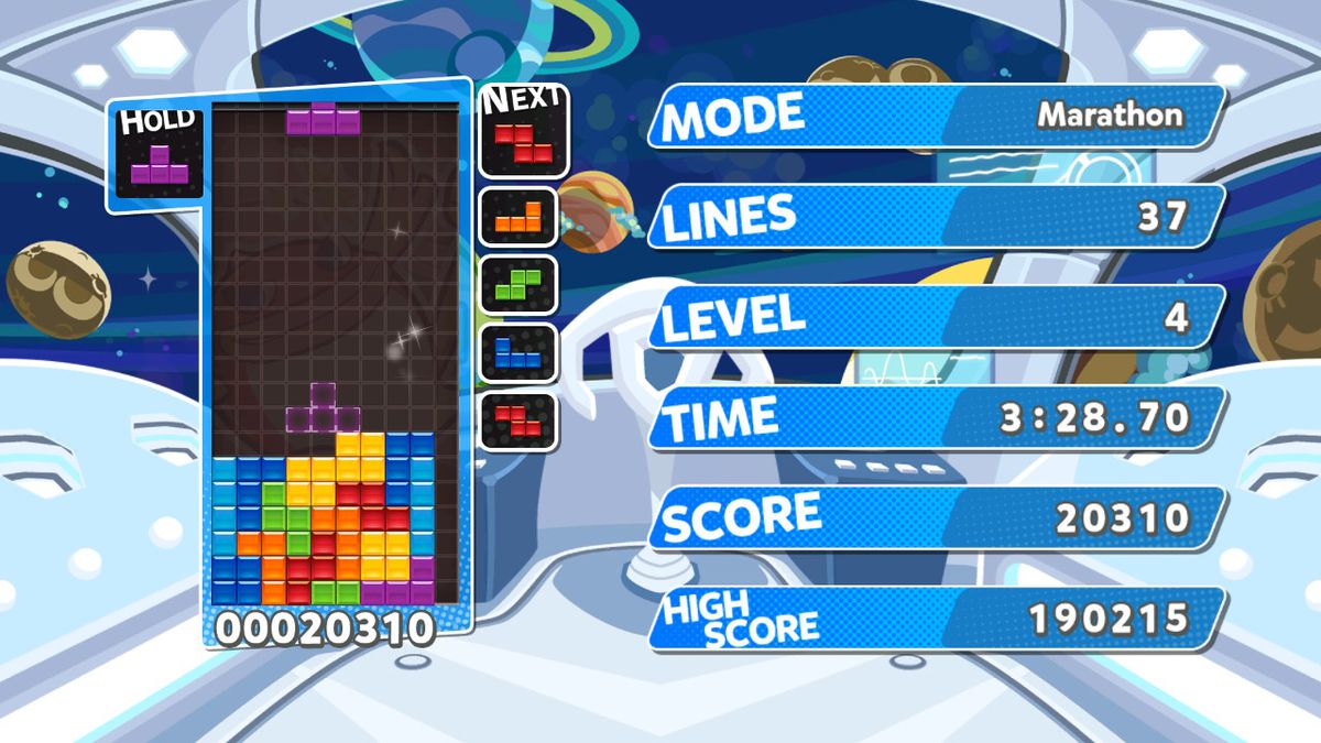 A screenshot of a flat playing field in Puyo Puyo Tetris