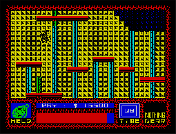 A ninja jumps between platforms in this screen from Saboteur!