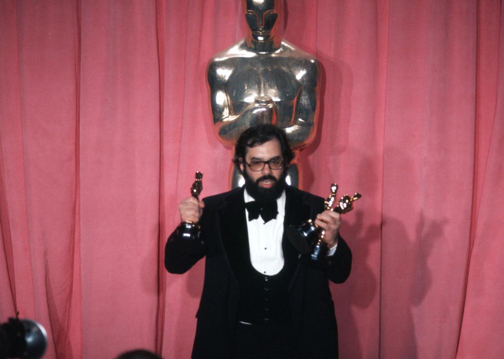 Francis Ford Coppola backstage with his Oscar award during the 47th Academy Awards.
