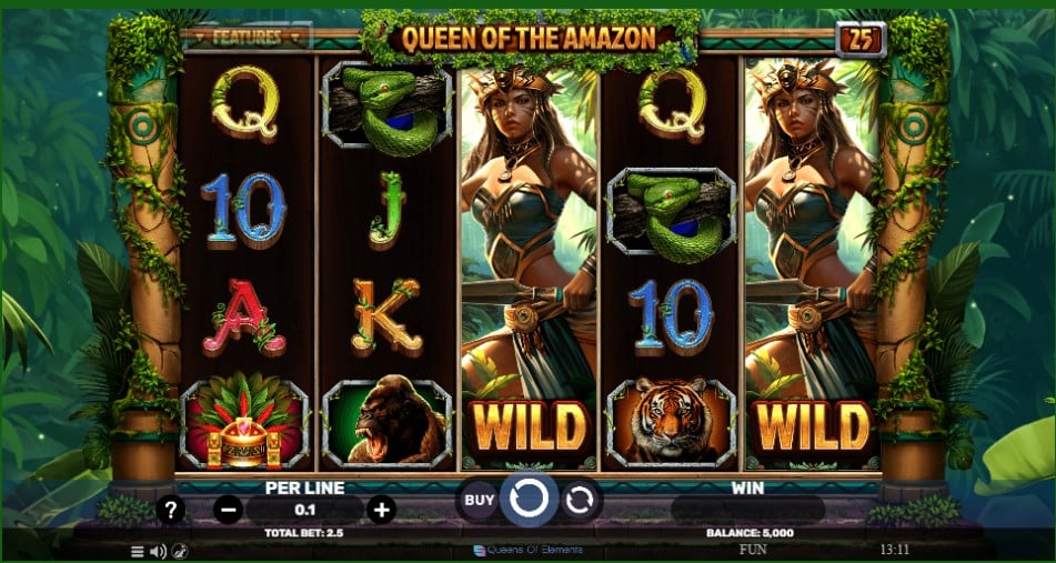 วงล้อสล็อตออนไลน์ Queen of the Amazon โดย Spinomenal