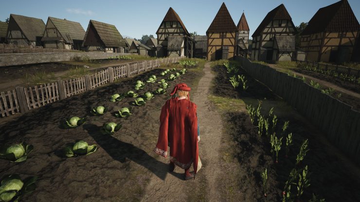 تصویری که مزایای استفاده از کشاورزی اشتراکی را به عنوان منبع غذایی در بازی Manor Lords نشان می دهد
