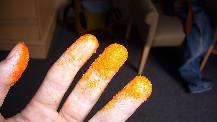 An image showing someone with Cheetos cheese all over their fingers. This is often used as an argument against gamers that complain about product quality, citing "cheeto fingers" as evidence people do not look after their products