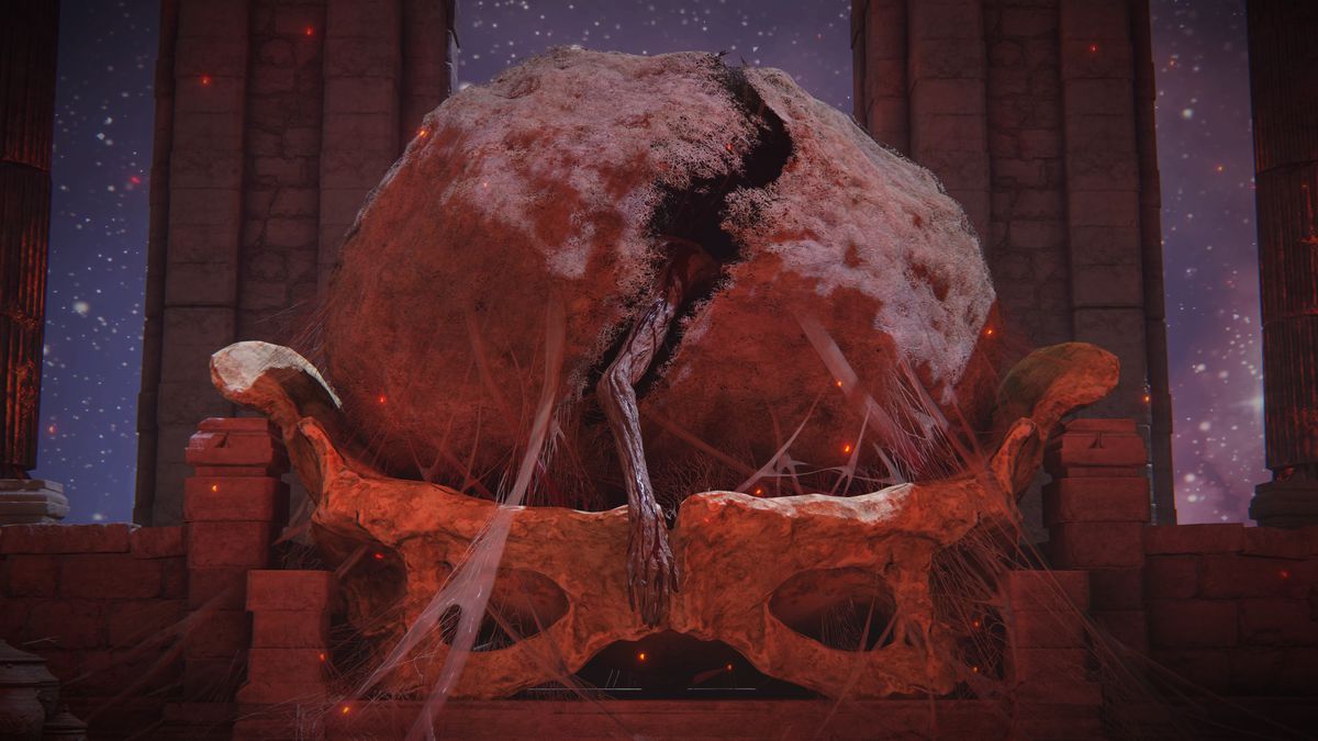 پیله میکلا در مقبره سلسله موگوین پس از فعال شدن توسط Mohg، اسکرین شات از Elden Ring